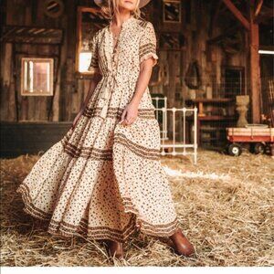 Free People Rare Feelings XS Beige Floral Maxi Dress